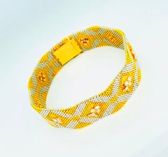 Victorian Five of Clubs Rose Cut Diamonds Platinum and 18k Gold Mesh Bracelet