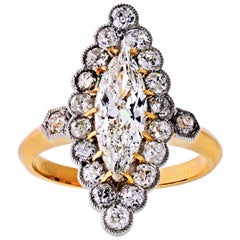 victorian navette ring Victorian Platinum and 18 Karat Yellow Gold 2.55 Carat Diamond Navette Ring