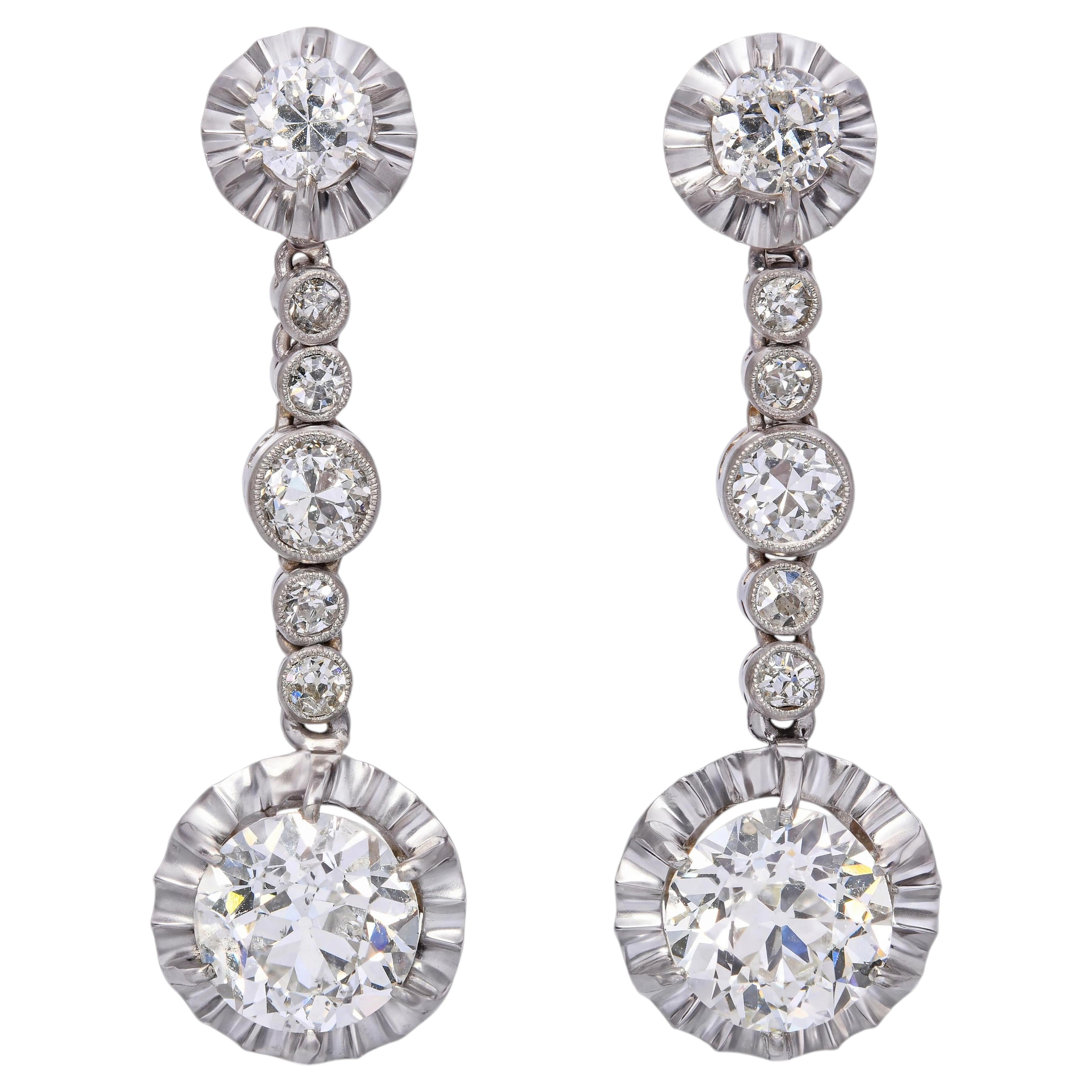 Victorian Platinum & 3.40ctw GIA Diamond Drop Earrings
