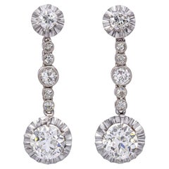 Victorian Platinum & 3.40ctw GIA Diamond Drop Earrings