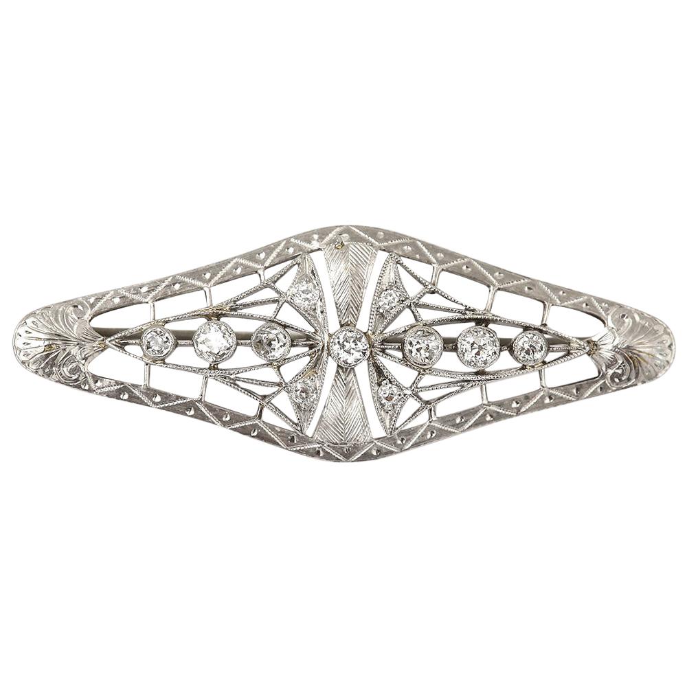 Victorian Platinum and Diamond Art Nouveau Brooch, circa 1890