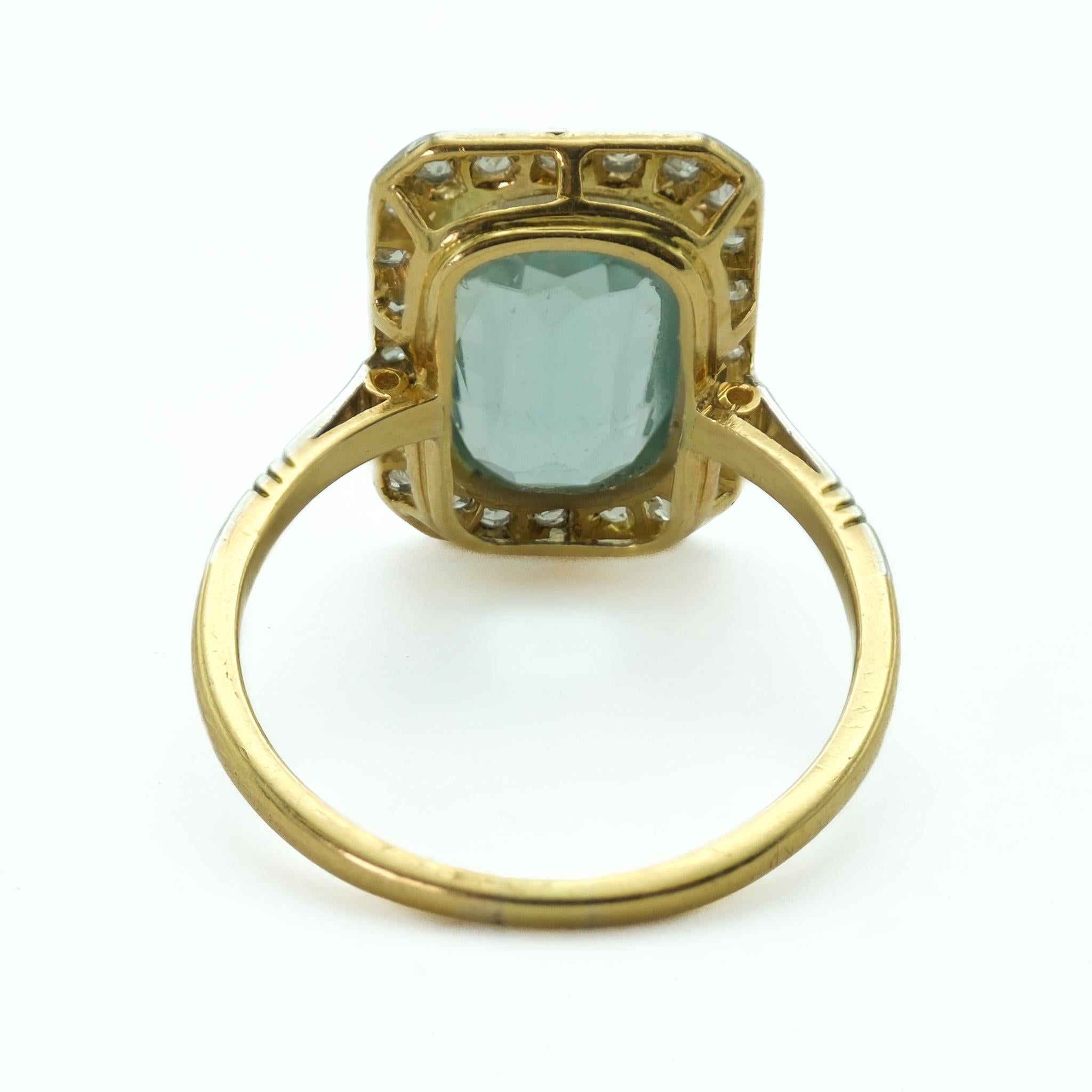 Victorian Platinum and 14 Karat Gold Aquamarine Ring with Diamonds In Good Condition For Sale In Fairfield, CT