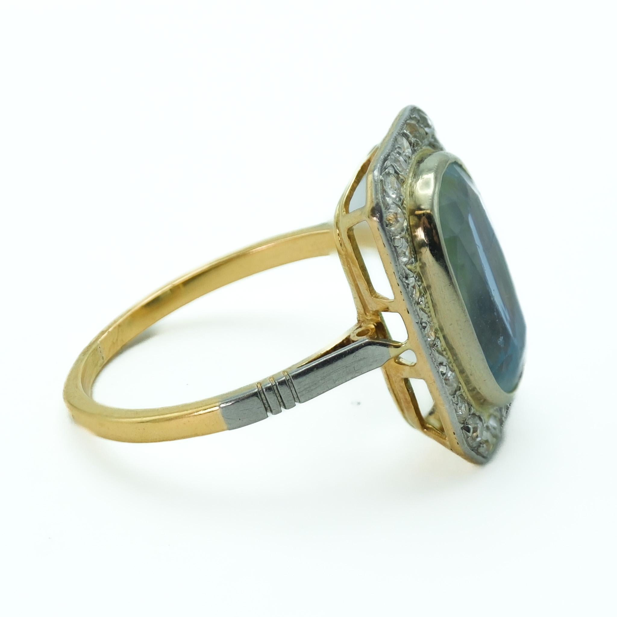 Women's Victorian Platinum and 14 Karat Gold Aquamarine Ring with Diamonds For Sale