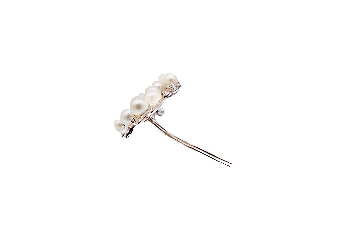Round Cut Victorian, Platinum and Diamond Brooch Pin, Encrusted Leaf Style For Sale