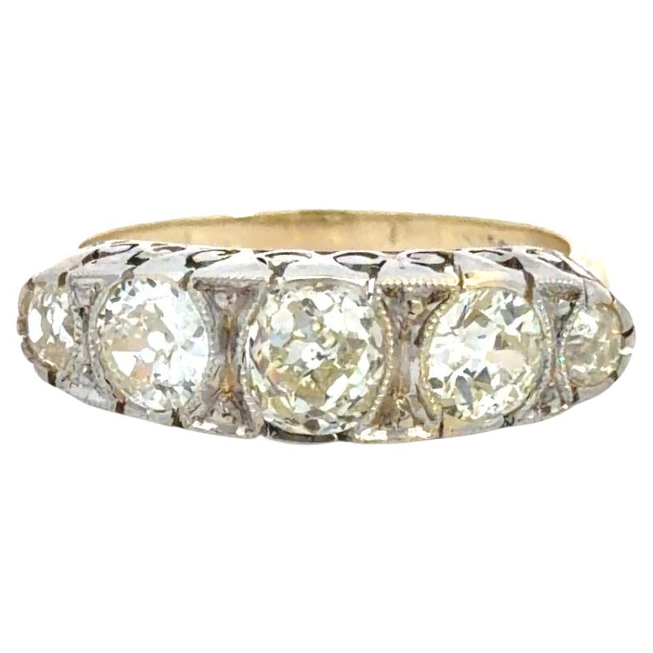 Victorian Platinum Gold 5 Diamond Ring For Sale