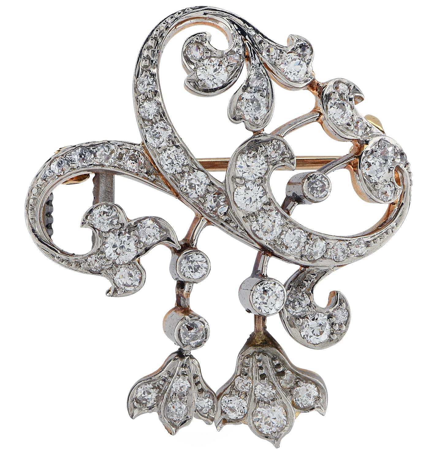 Women's or Men's Victorian Platinum, Gold and Diamond Brooch Pin