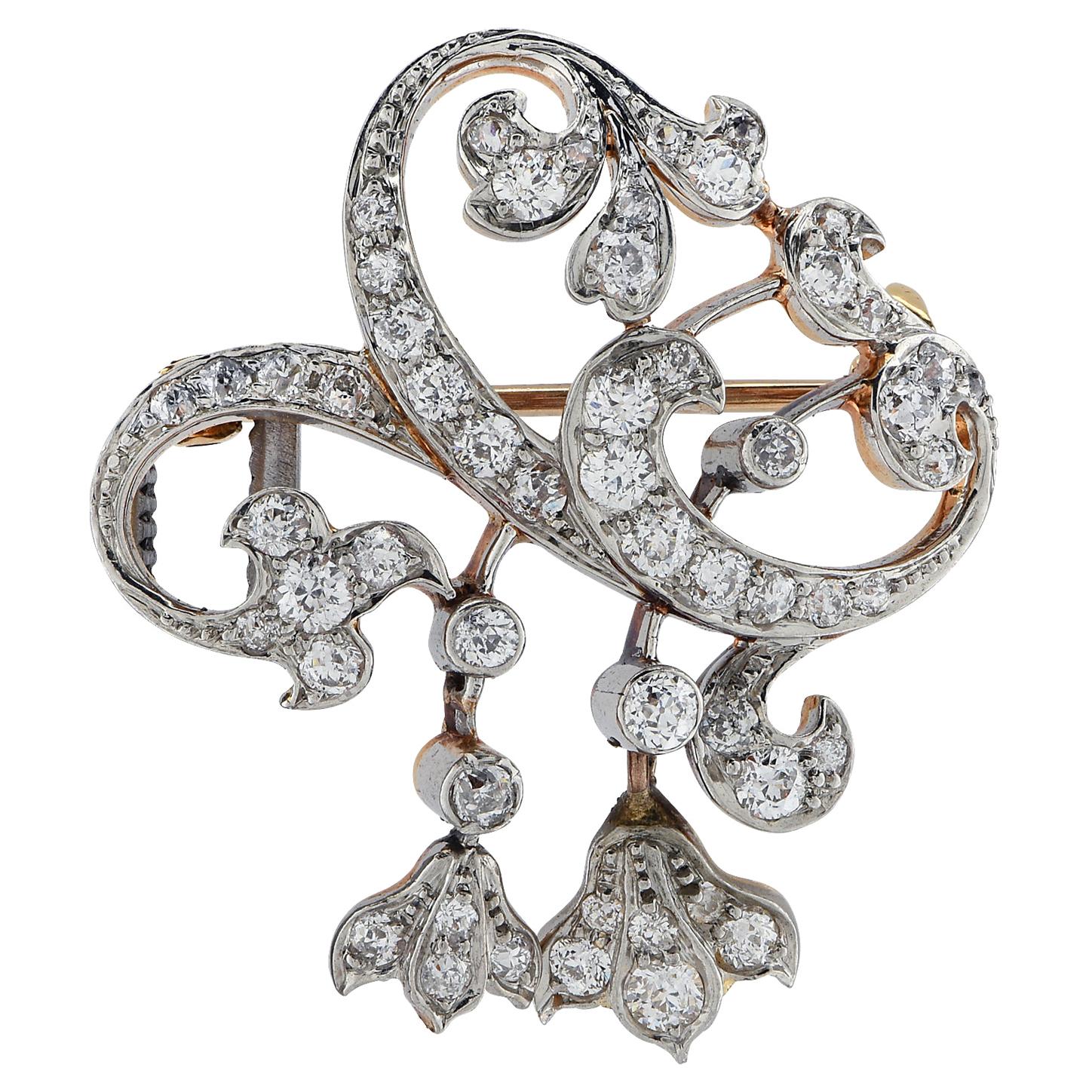 Victorian Platinum, Gold and Diamond Brooch Pin