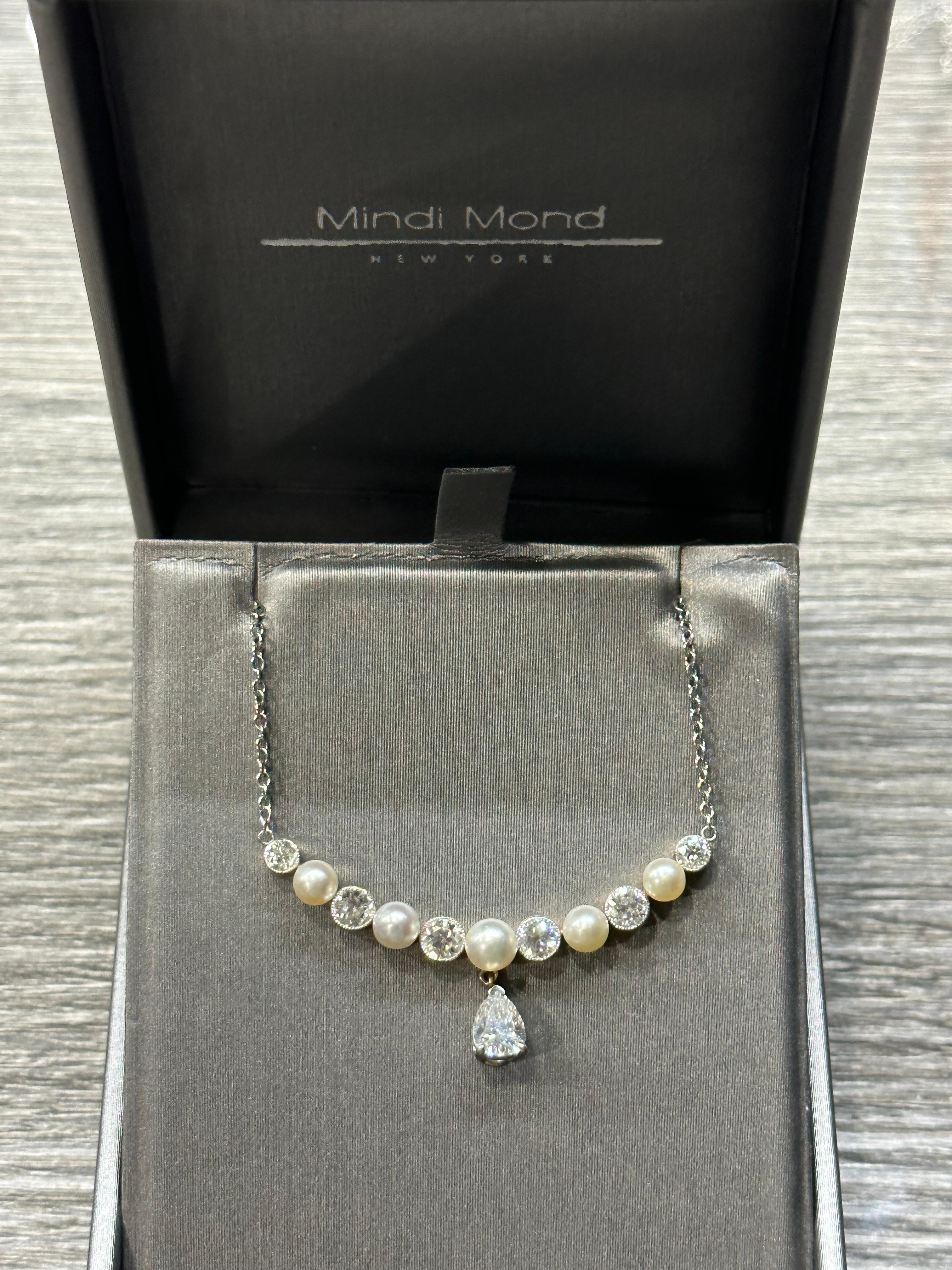Women's or Men's Victorian Platinum/ Gold Pearl Old Mine Diamond Necklace For Sale
