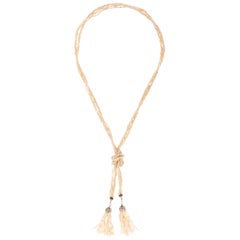 Victorian Platinum Natural Seed Pearl Necklace Lariat Tassel