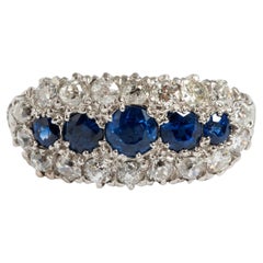 Victorian Platinum & Sapphire Diamond Ring, 18K Yellow Gold. 1890's.