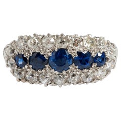 Antique Victorian Platinum & Sapphire Diamond Ring, 18K Yellow Gold. 1890's.