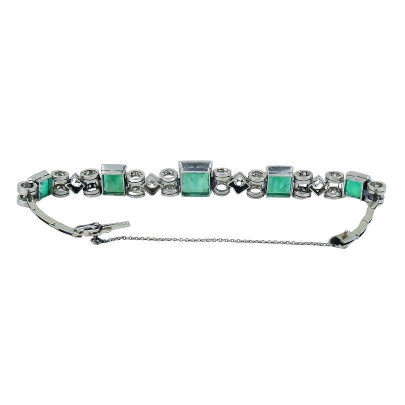 Victorian 18k White Gold Emerald Diamond Bracelet For Sale 2