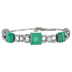 Bracciale vittoriano in oro bianco 18k con smeraldo e diamante
