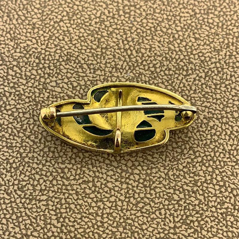 Women's or Men's Victorian Plique-à-Jour Enamel Gold Brooch and Pendant For Sale