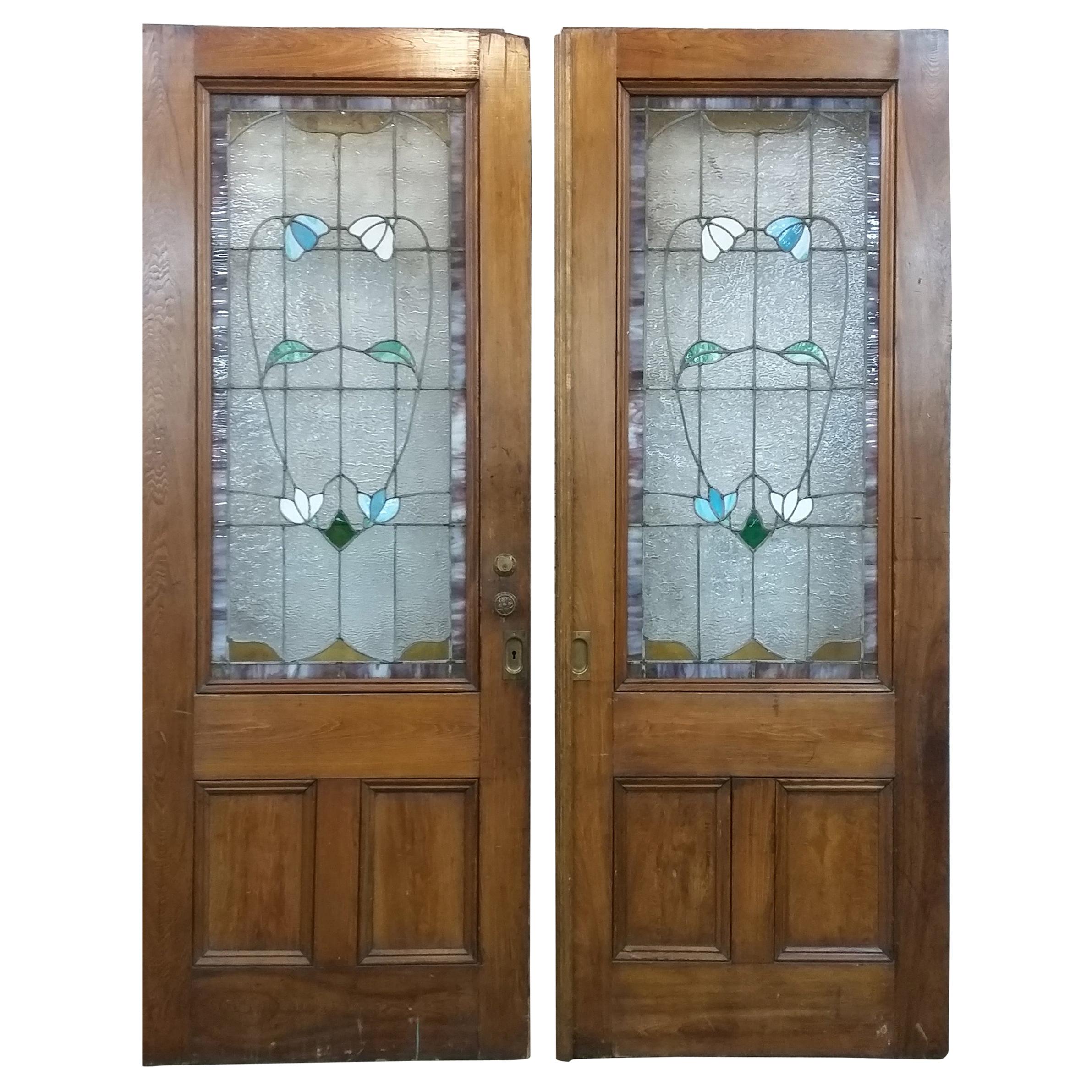 Victorian Pocket Doors with Stained Glass Panels