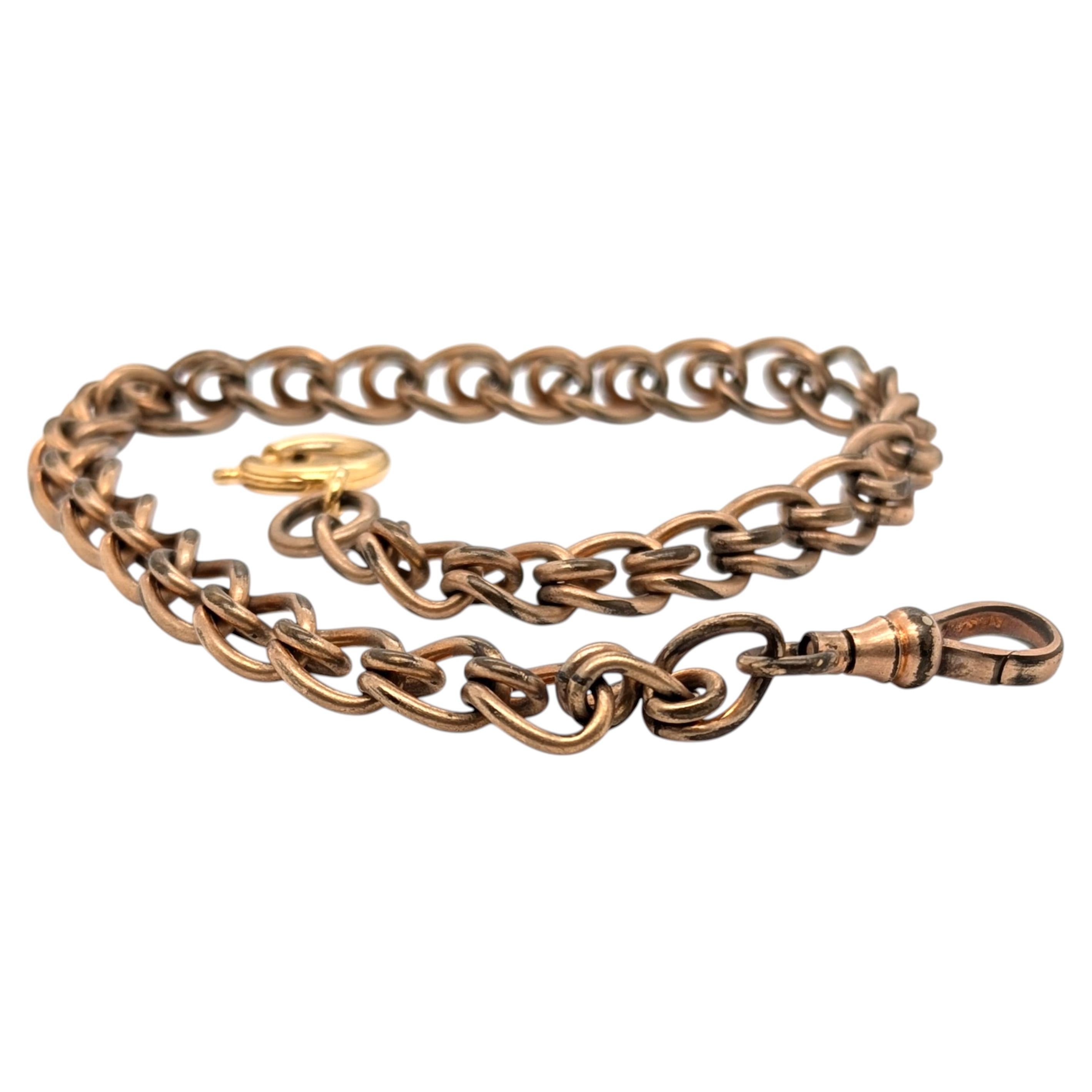 Catena per orologio da tasca in stile vittoriano, placcata in oro, AFS Co. Antico, originale, anni 1890-1900