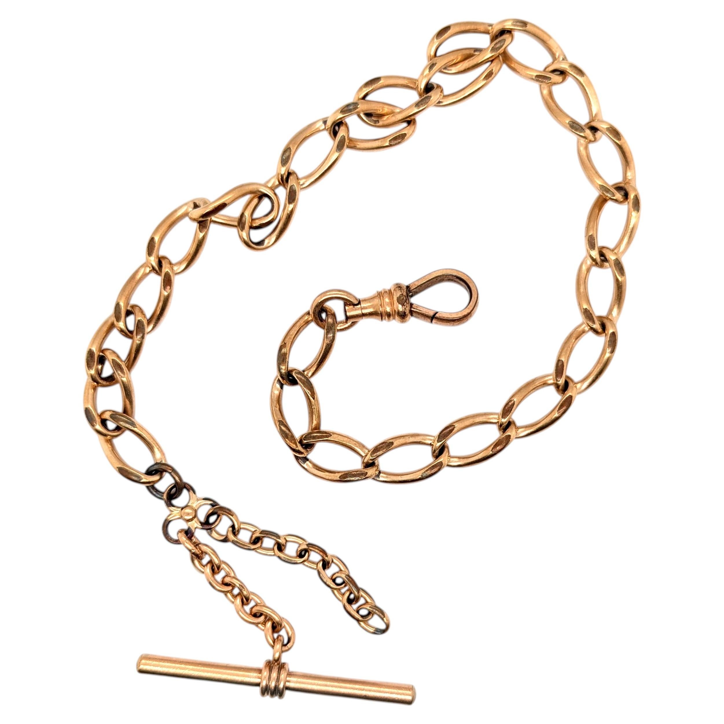 Catena per orologio da tasca vittoriana in oro placcato, W & S Blackinton Co. Antiquariato del 1900