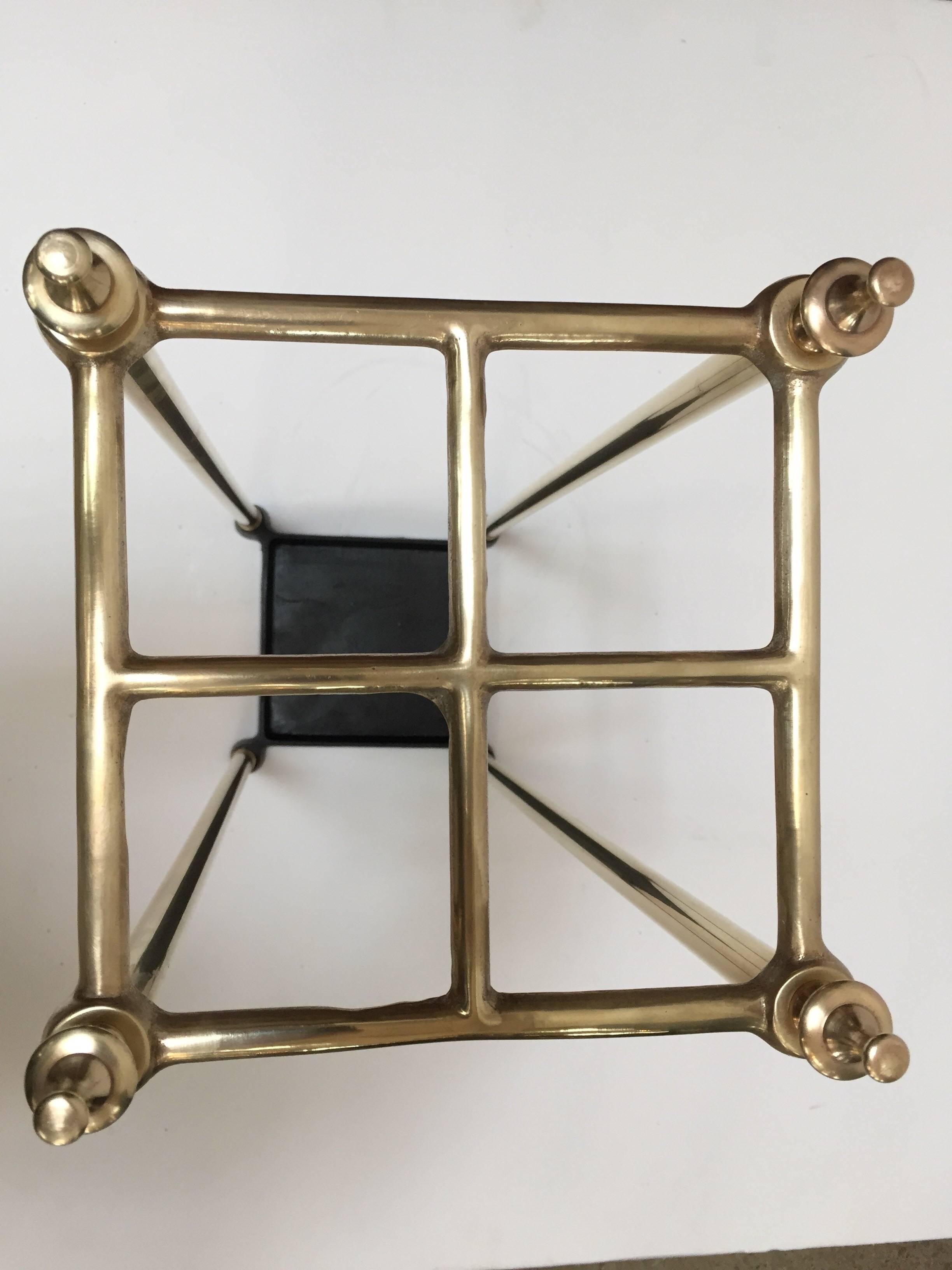 British Victorian Polished Brass and Cast Iron Umbrella Stand Valet