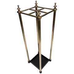 Antique Victorian Polished Brass and Cast Iron Umbrella Stand Valet