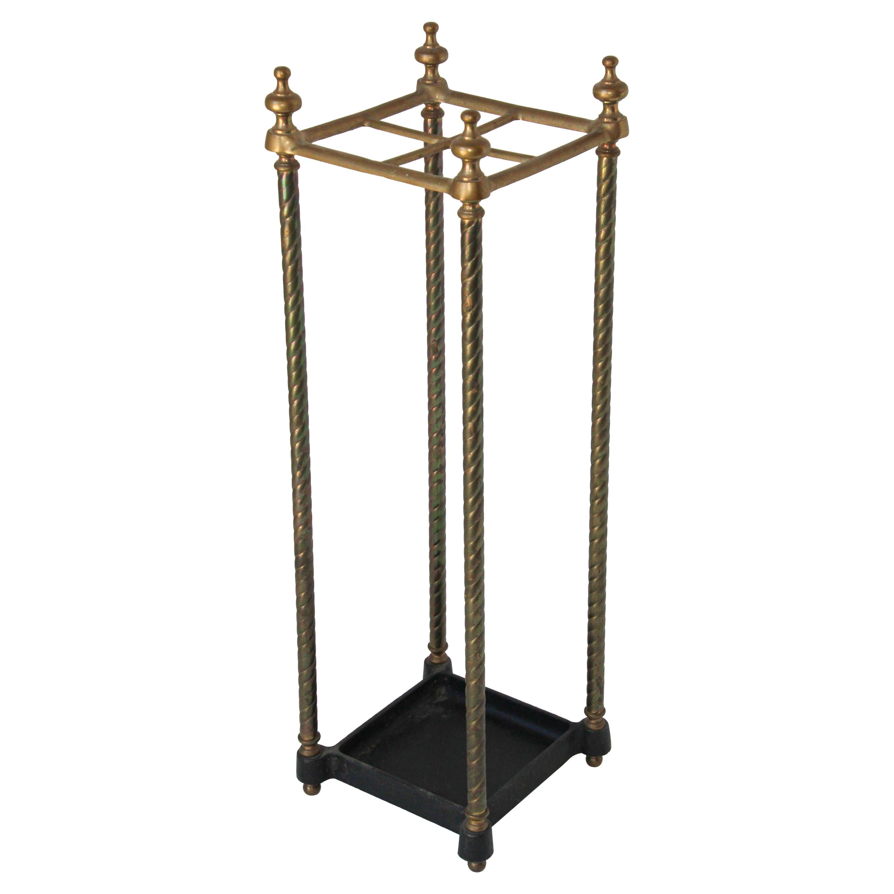Victorian Polished Brass and Cast Iron Umbrella Stand Valet