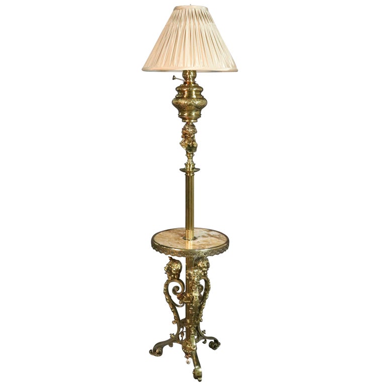 Victorian Polished Brass Converted Gas Floor Lamp With Maidens For At 1stdibs Victorian Polished Brass Converted Gas, Antique Victorian Floor Lamps