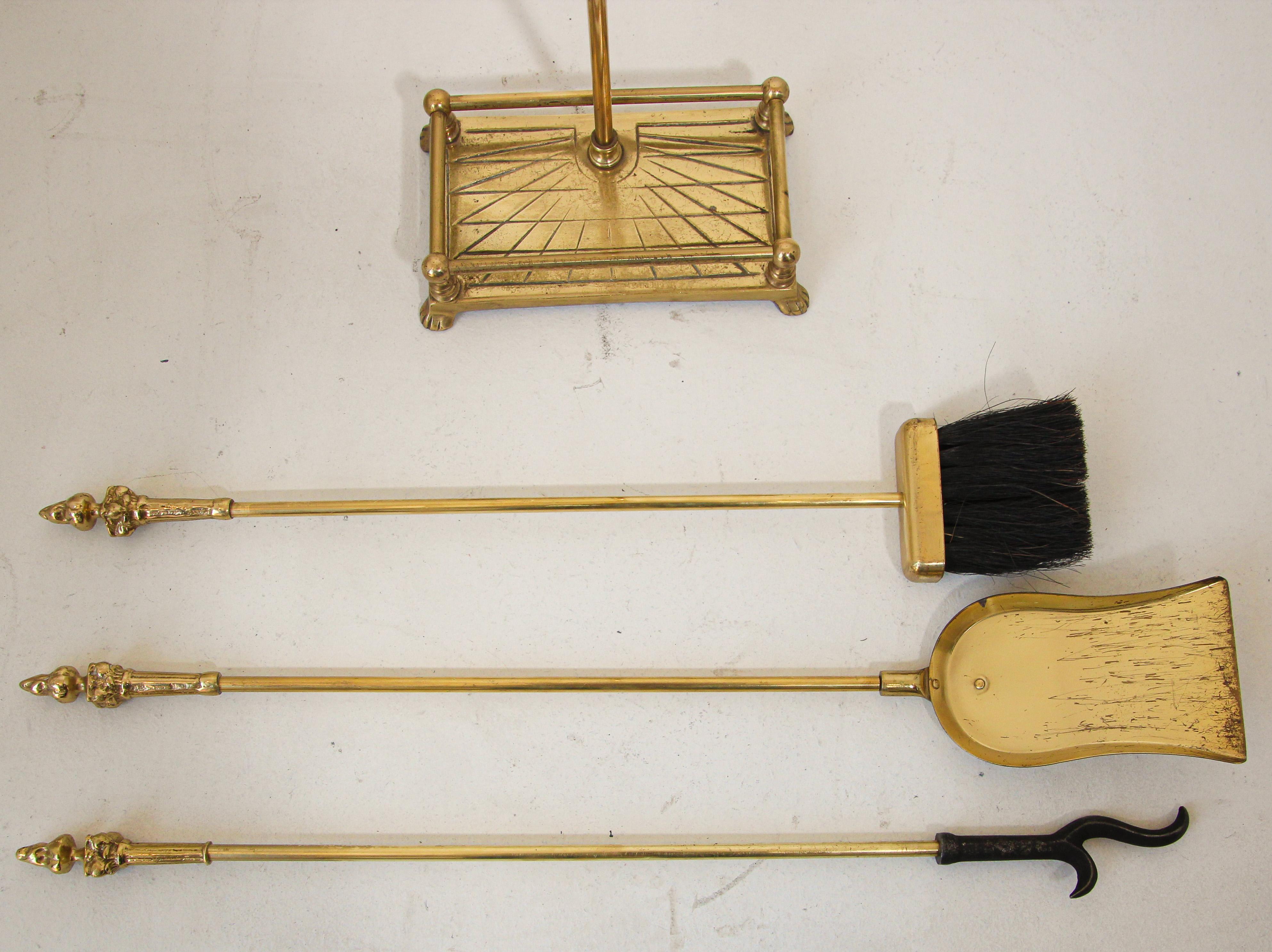 Victorian Polished Cast Brass Fire Tools 8