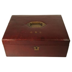 Victorian Polished Leather Document Box With Leather Lining  Stamped GMC