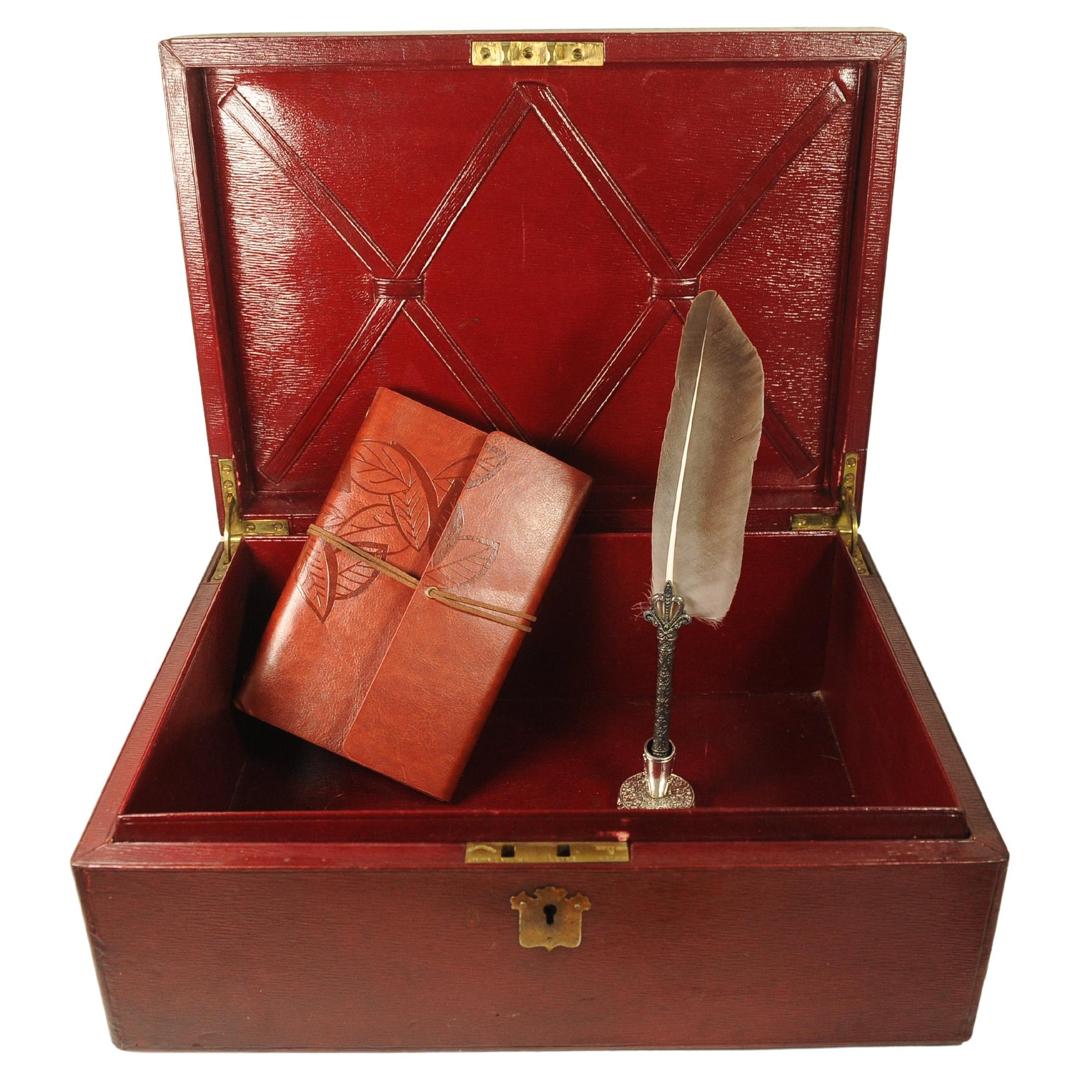 Victorian Polished Leather Document Box With Leather Lining  Stamped GMC