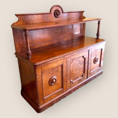 Antique English Victorian Pollard Oak 3 Door Buffet Sideboard With Top Shelf