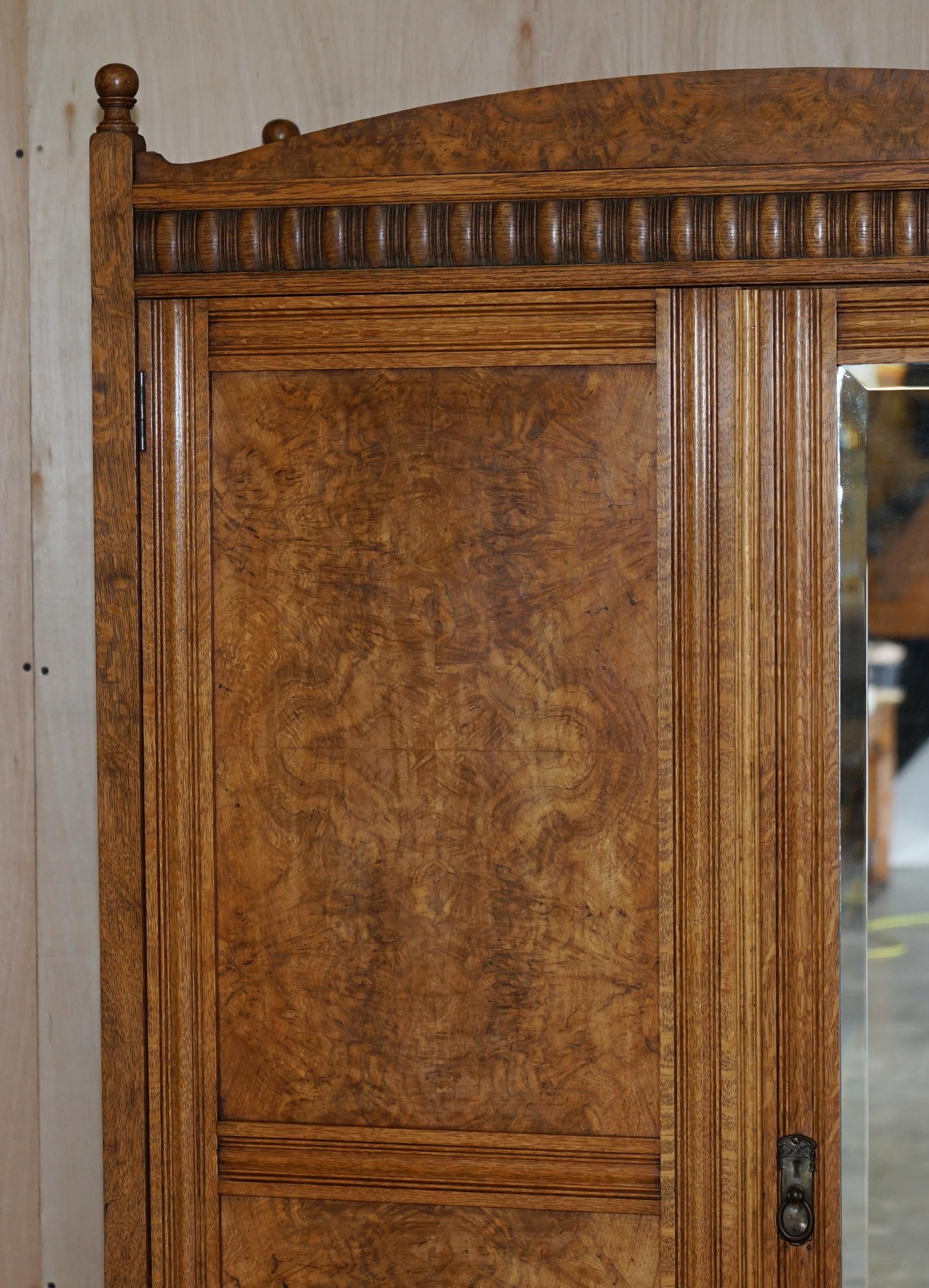19th Century Victorian Pollard Oak Wardrobe with Front Door Mirror Must See Timber Patina