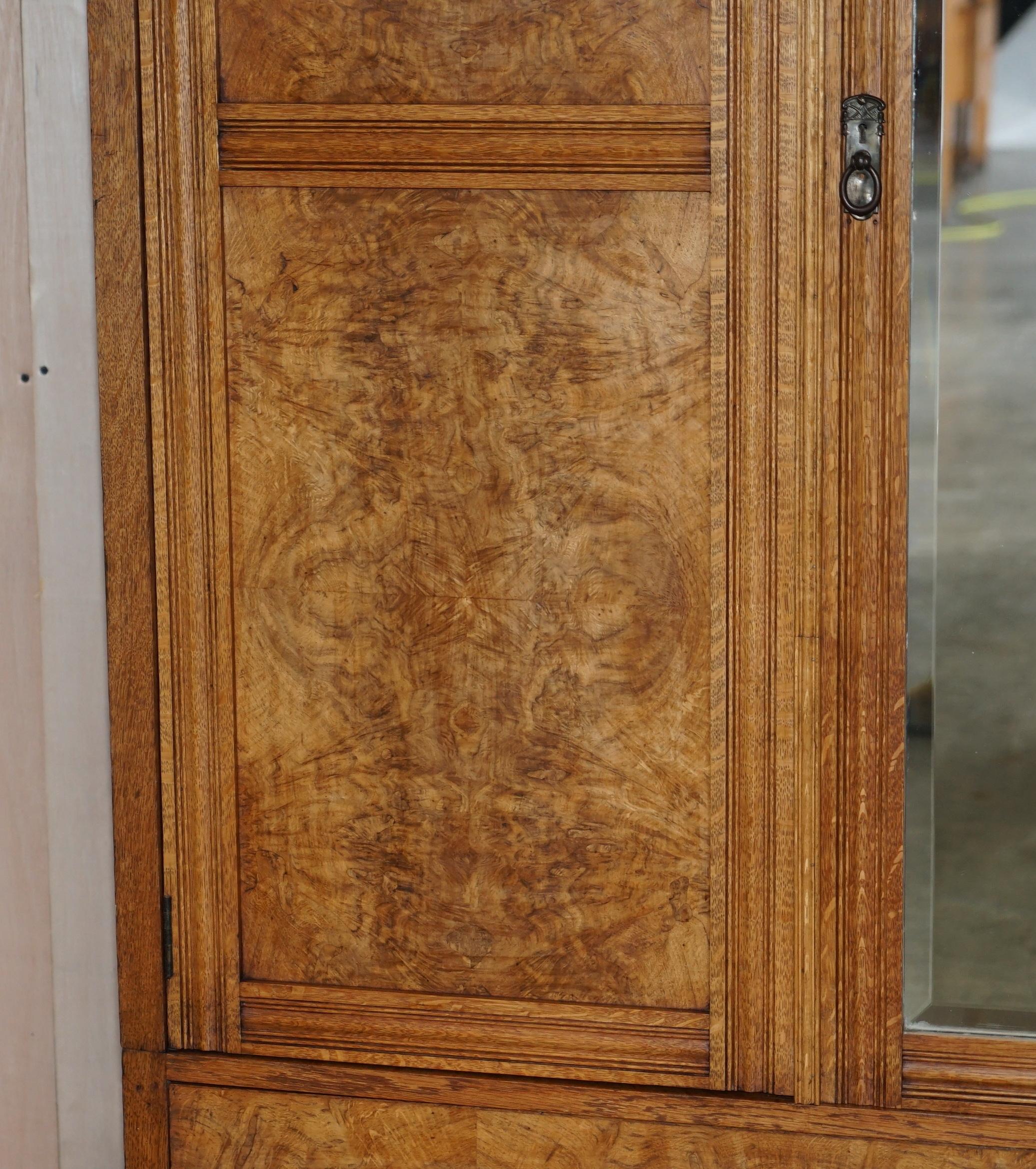 Victorian Pollard Oak Wardrobe with Front Door Mirror Must See Timber Patina 1