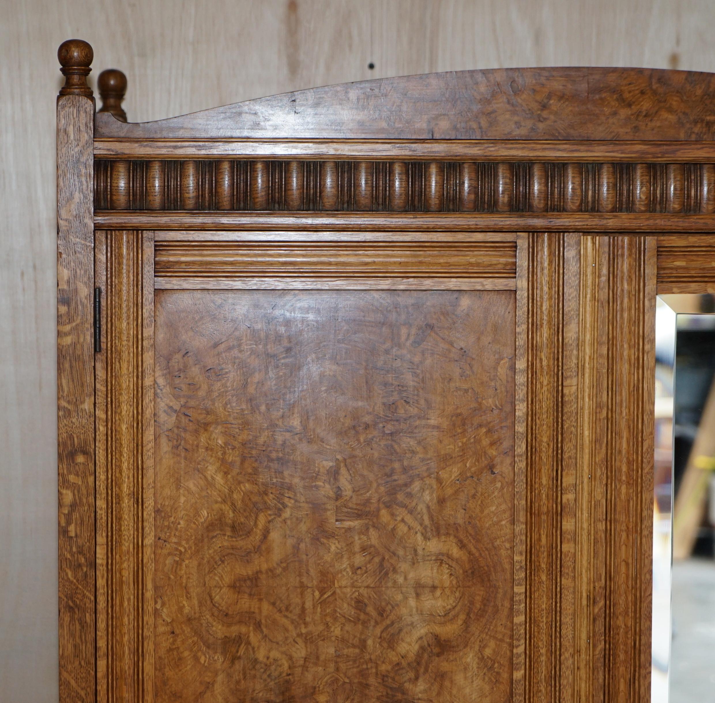 Victorian Pollard Oak Wardrobe with Front Door Mirror Must See Timber Patina 2
