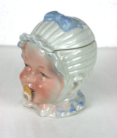 Victorian Porcelain Baby Head Jar or Humidor, Germany