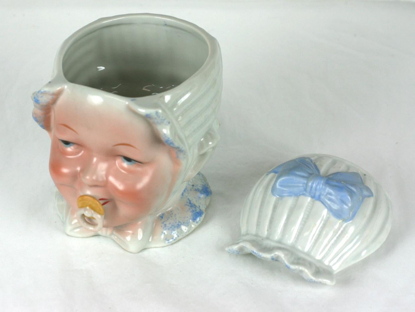 Brown Victorian Porcelain Baby Head Jar or Humidor, Germany For Sale