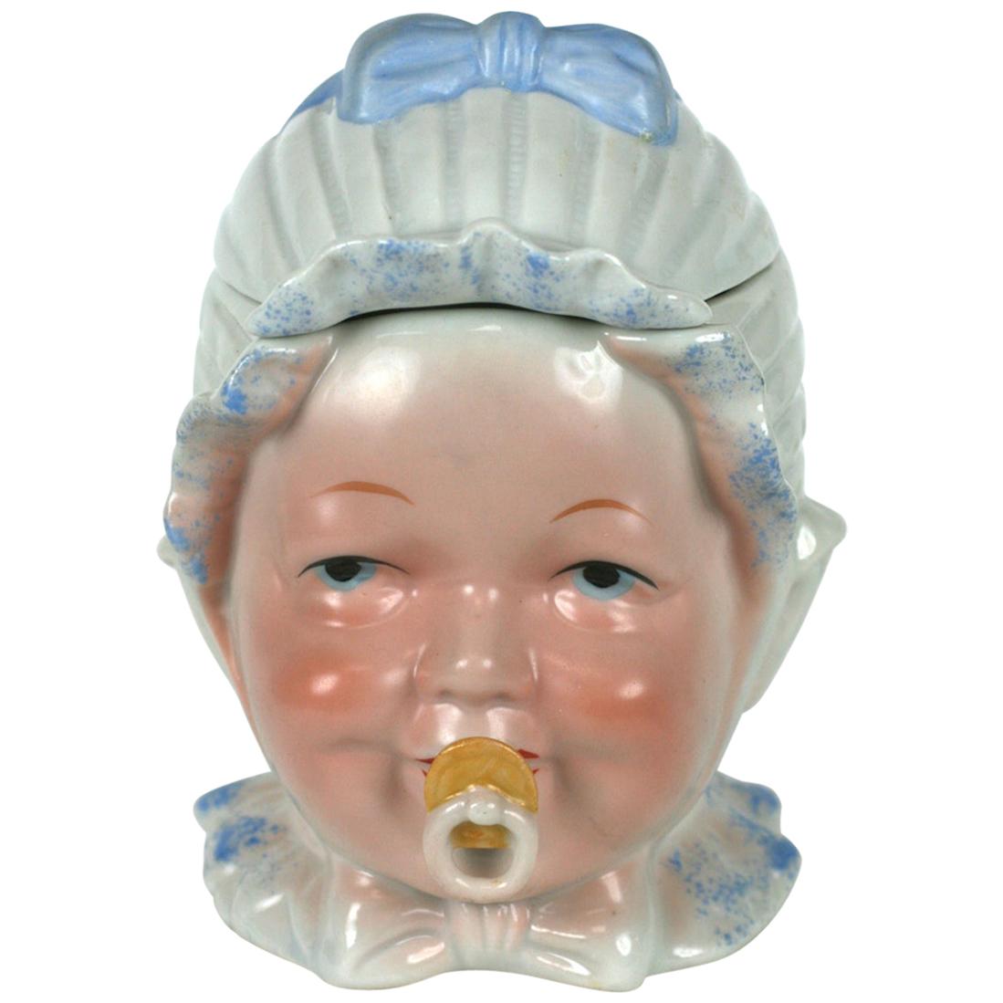 Victorian Porcelain Baby Head Jar or Humidor, Germany