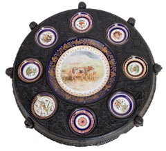 Victorian Porcelain Mounted Carved Oak Table