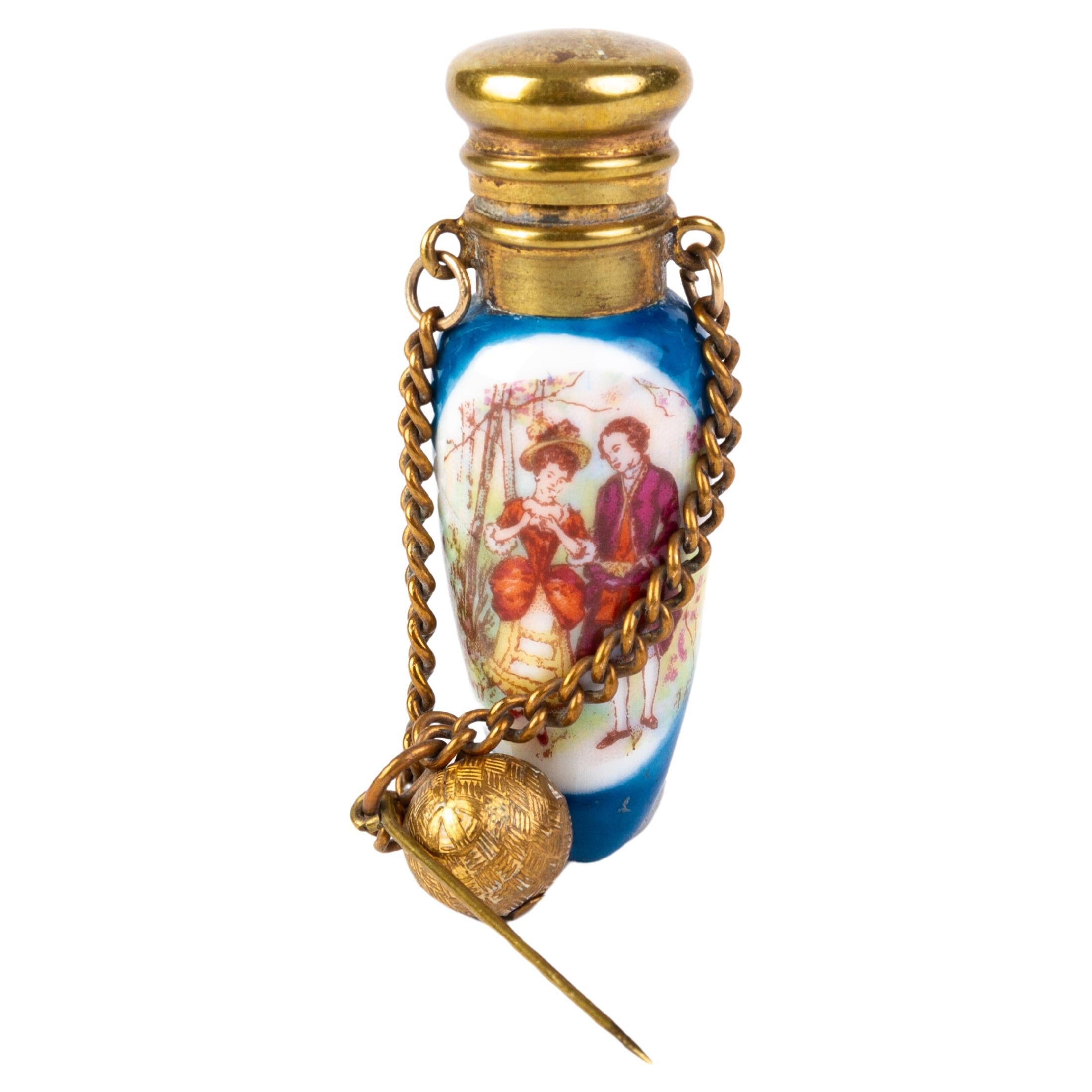 Victorian Porcelain Scent Perfume Bottle with Watteau Scene
