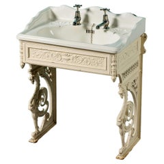 Antique Victorian Porcelain Sink on Cast Iron Stand