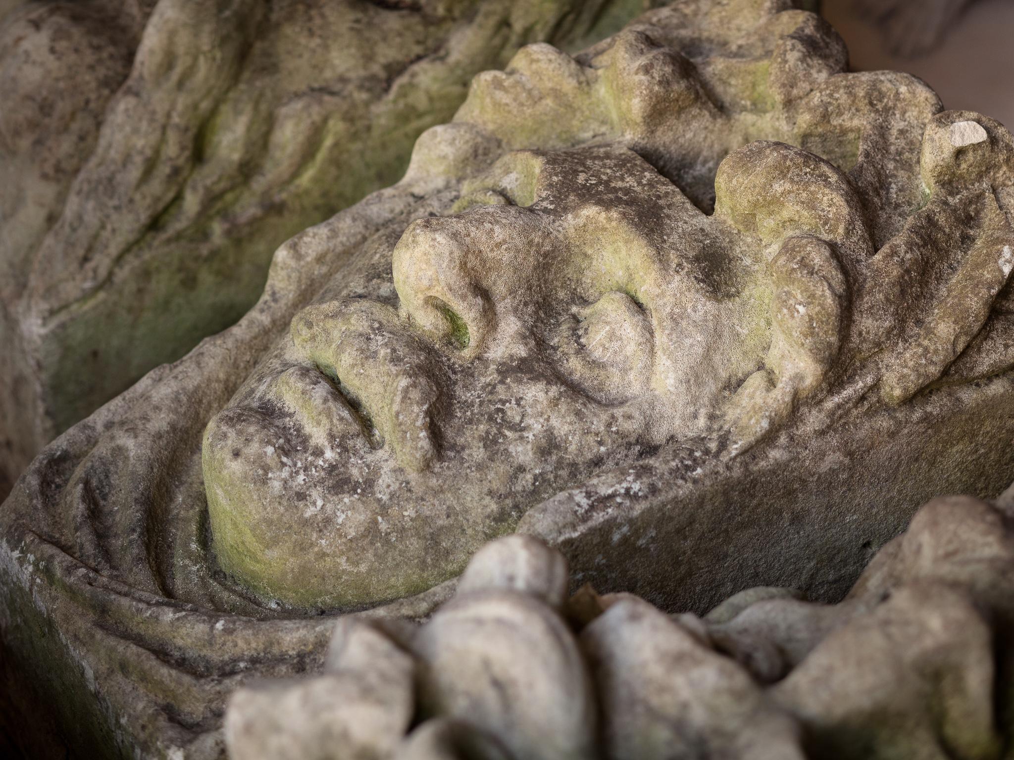 Carved Victorian Portland Stone Keystone Heads, 17th Century For Sale
