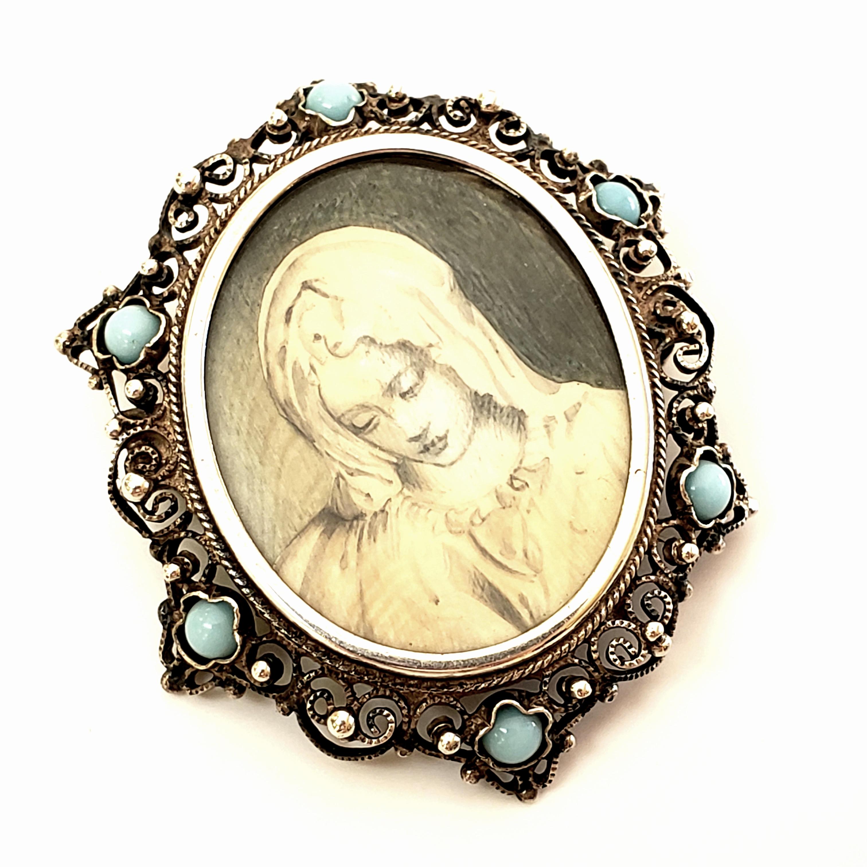 Viktorianische Porträt-Anstecknadel 800 Silber Pin /Brosche / Anhänger Damen im Angebot