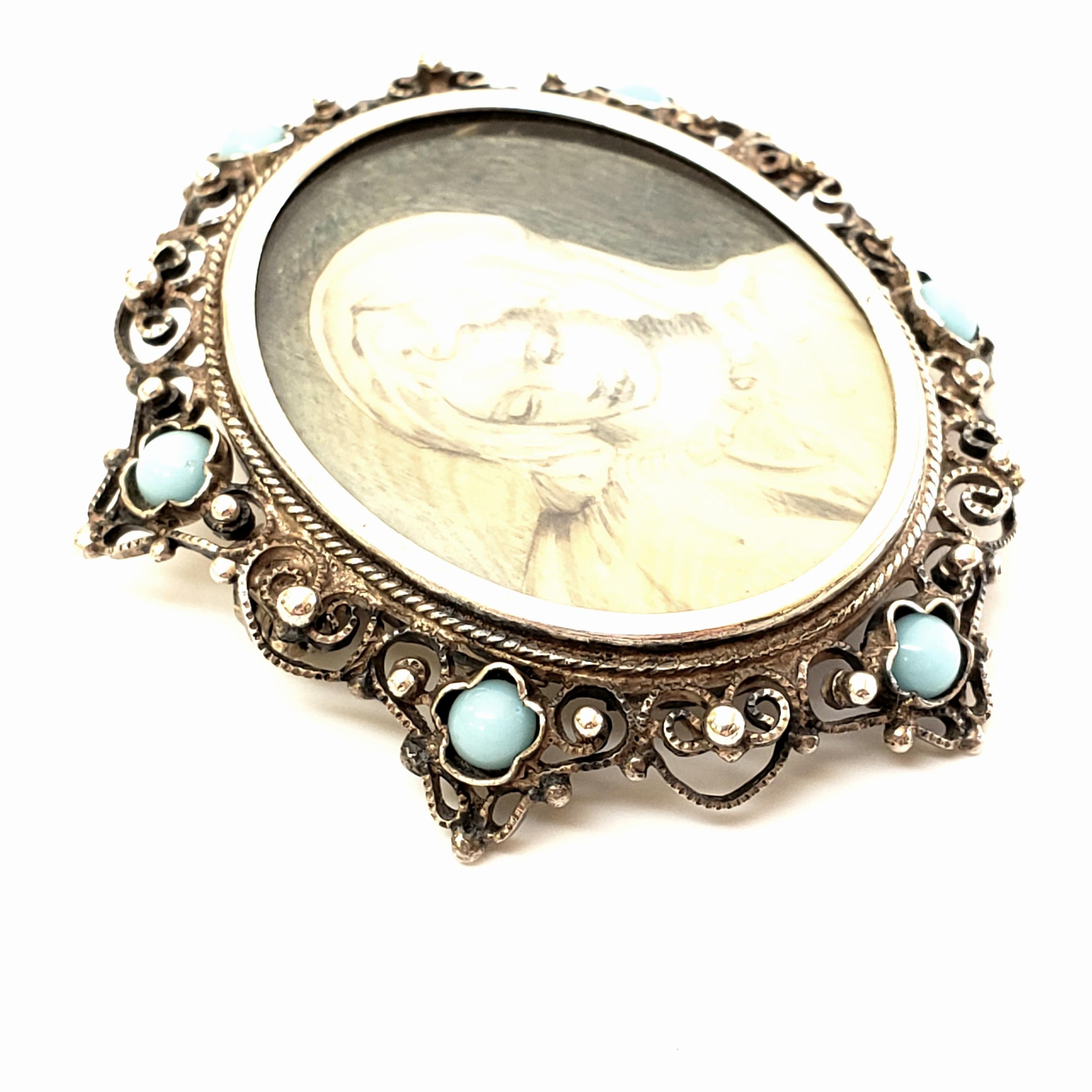 Viktorianische Porträt-Anstecknadel 800 Silber Pin /Brosche / Anhänger im Angebot 1