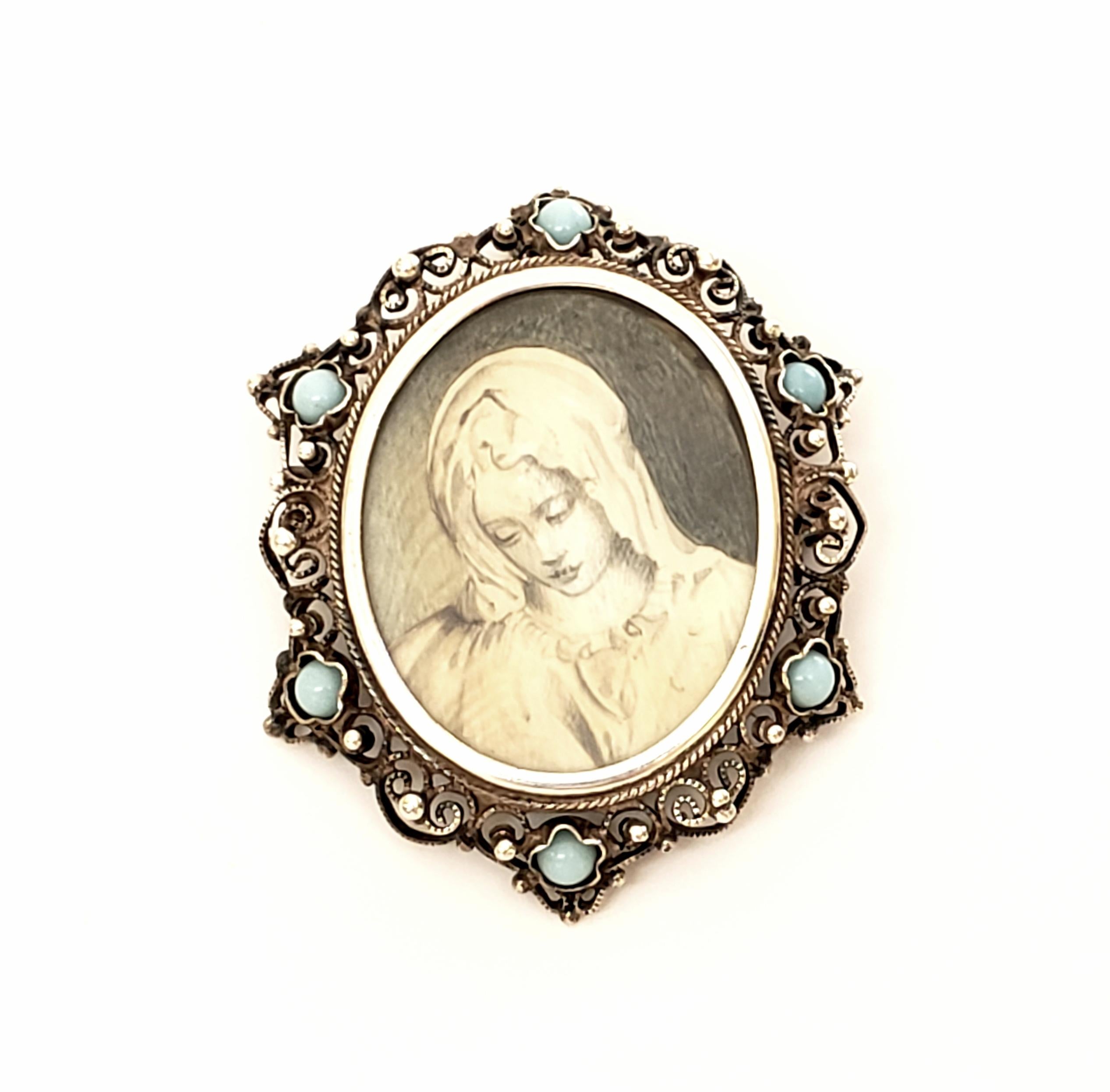 Victorian Portrait 800 Silver Pin /Brooch / Pendant In Good Condition For Sale In Washington Depot, CT