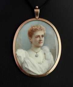 Victorian Portrait Miniature Pendant, Locket, Hairwork, 9 Karat Yellow Gold