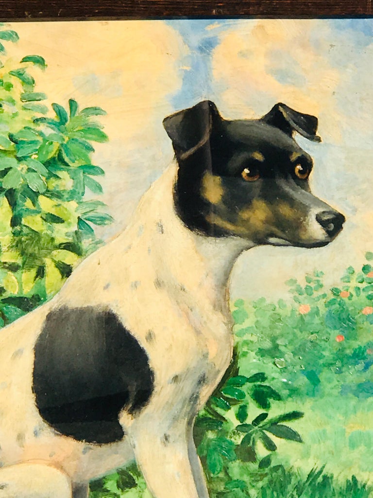 Sporting Art Victorian Portrait of a Seated Jack Russell in Landscape, Signed Bruns For Sale