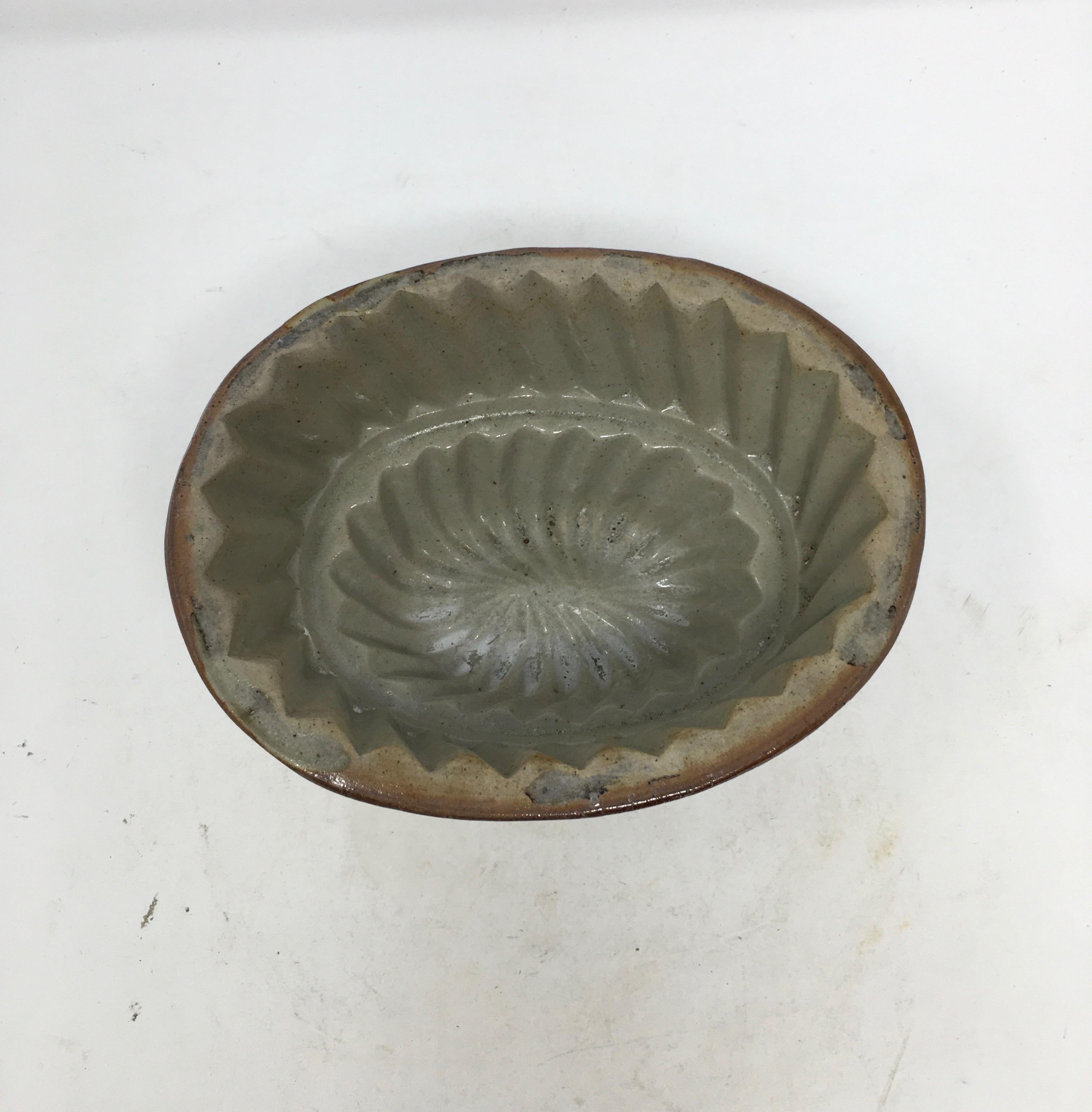 This Victorian pottery mold was used to mold several different food items such as jellies, aspic, meat and puddings into beautiful shapes served on a platter. The ornate pattern within the bowl would appear on the exterior of the jelly or pudding