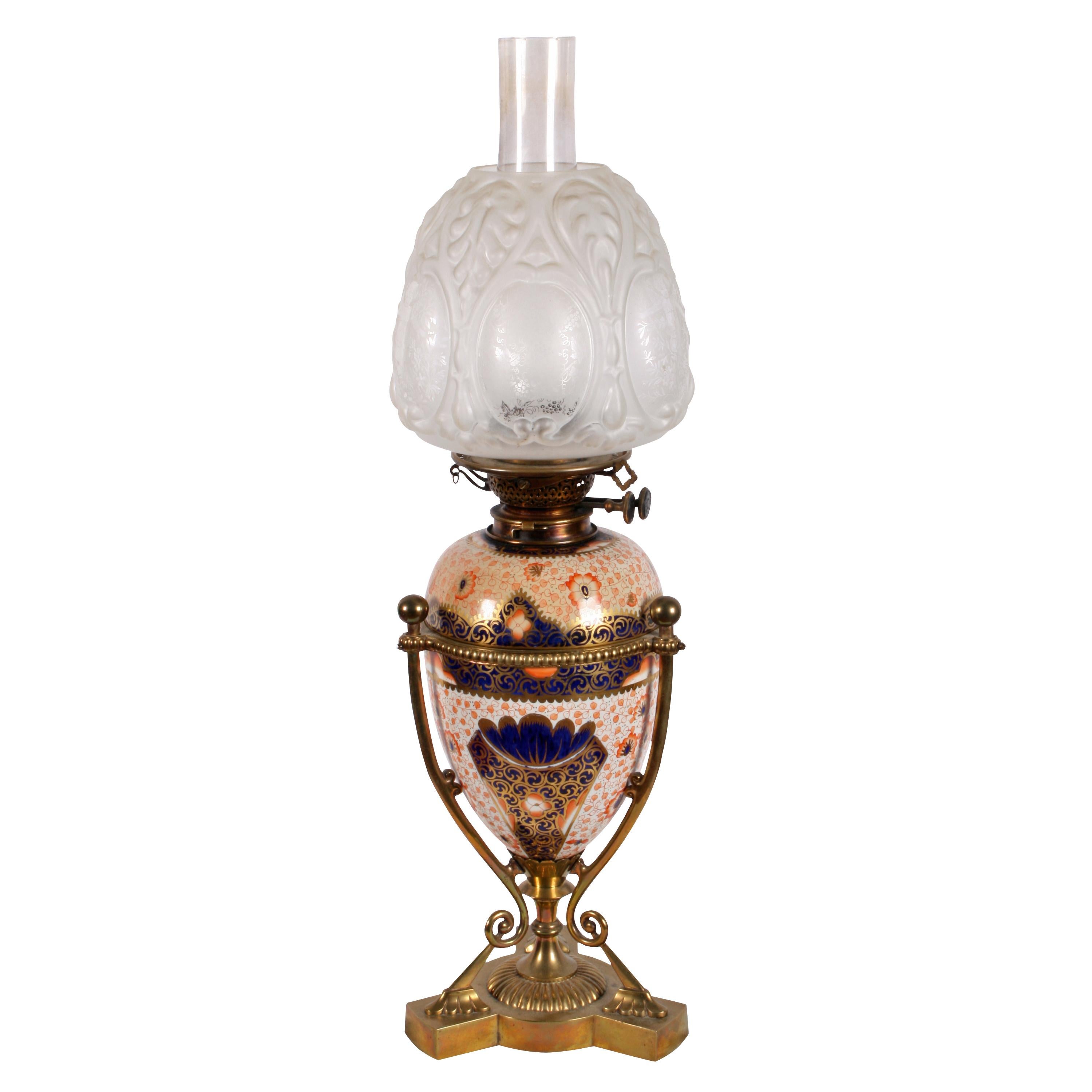 Victorian Pottery Oil Lamp For Sale