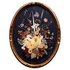 Victorian Pressed Flower Oddity, Botanical Art in Gilt Oval Frame, 19th Century