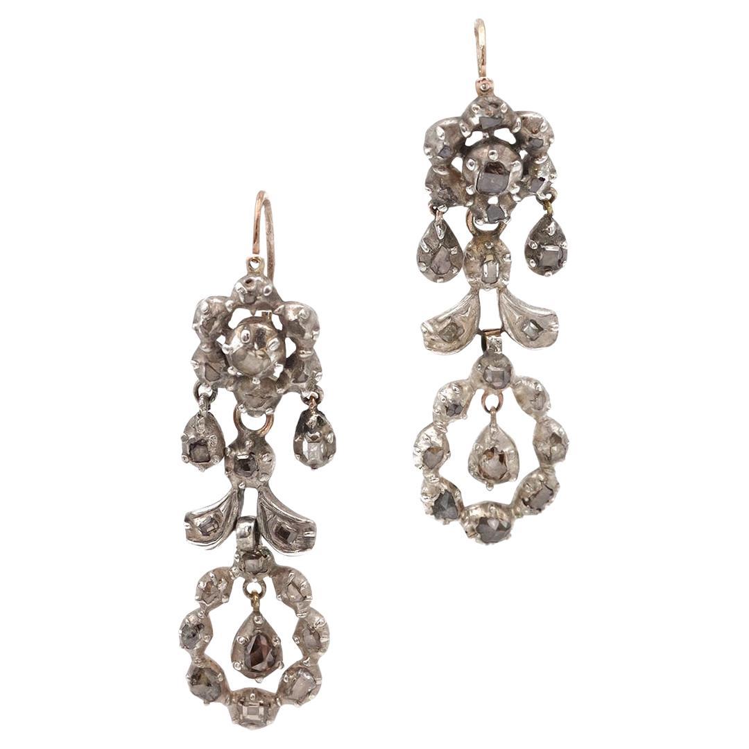 Victorian Provençal diamond drop earrings, 18 karat gold and silver