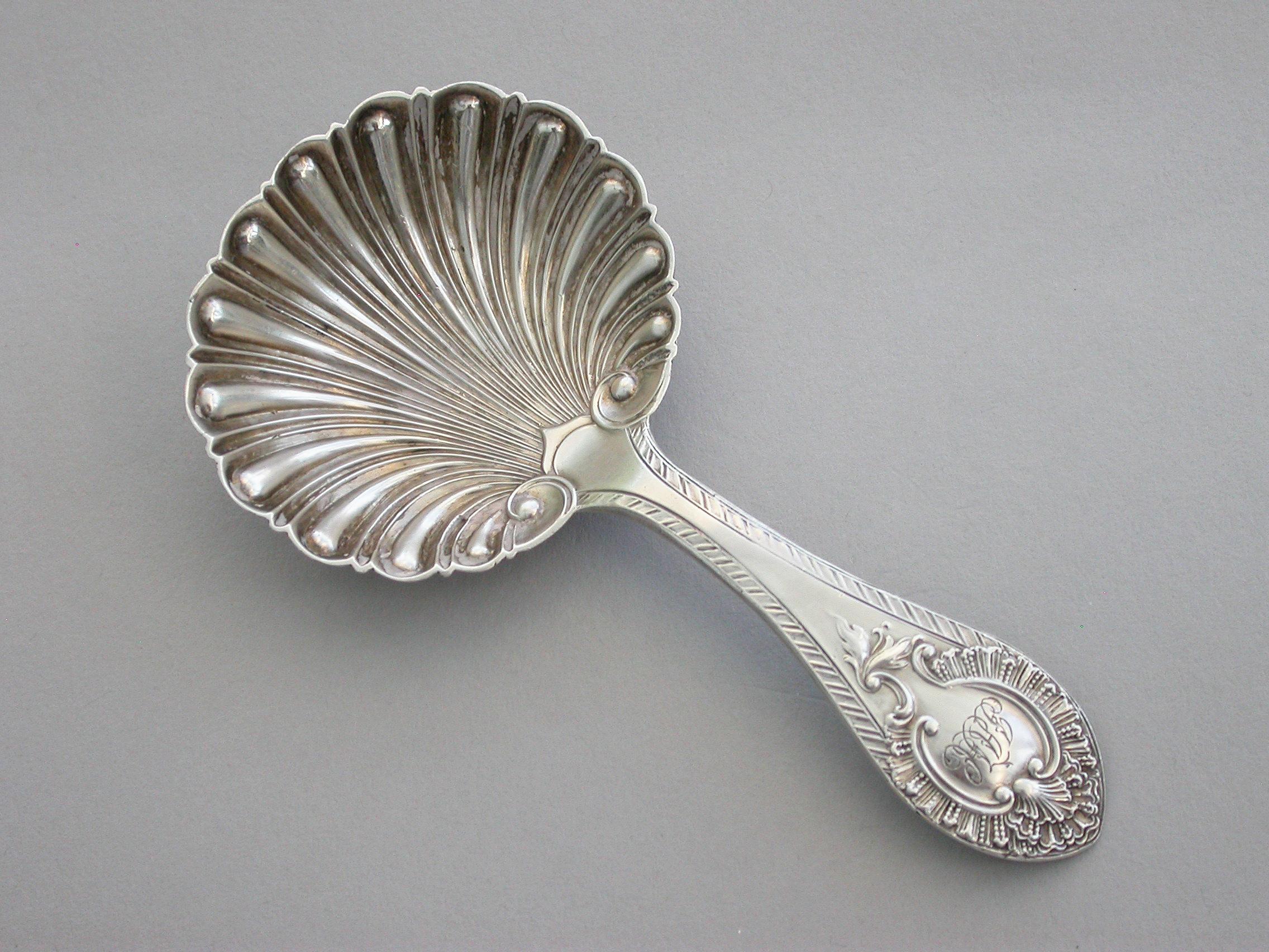 English Victorian Provincial Cast Silver Caddy Spoon For Sale
