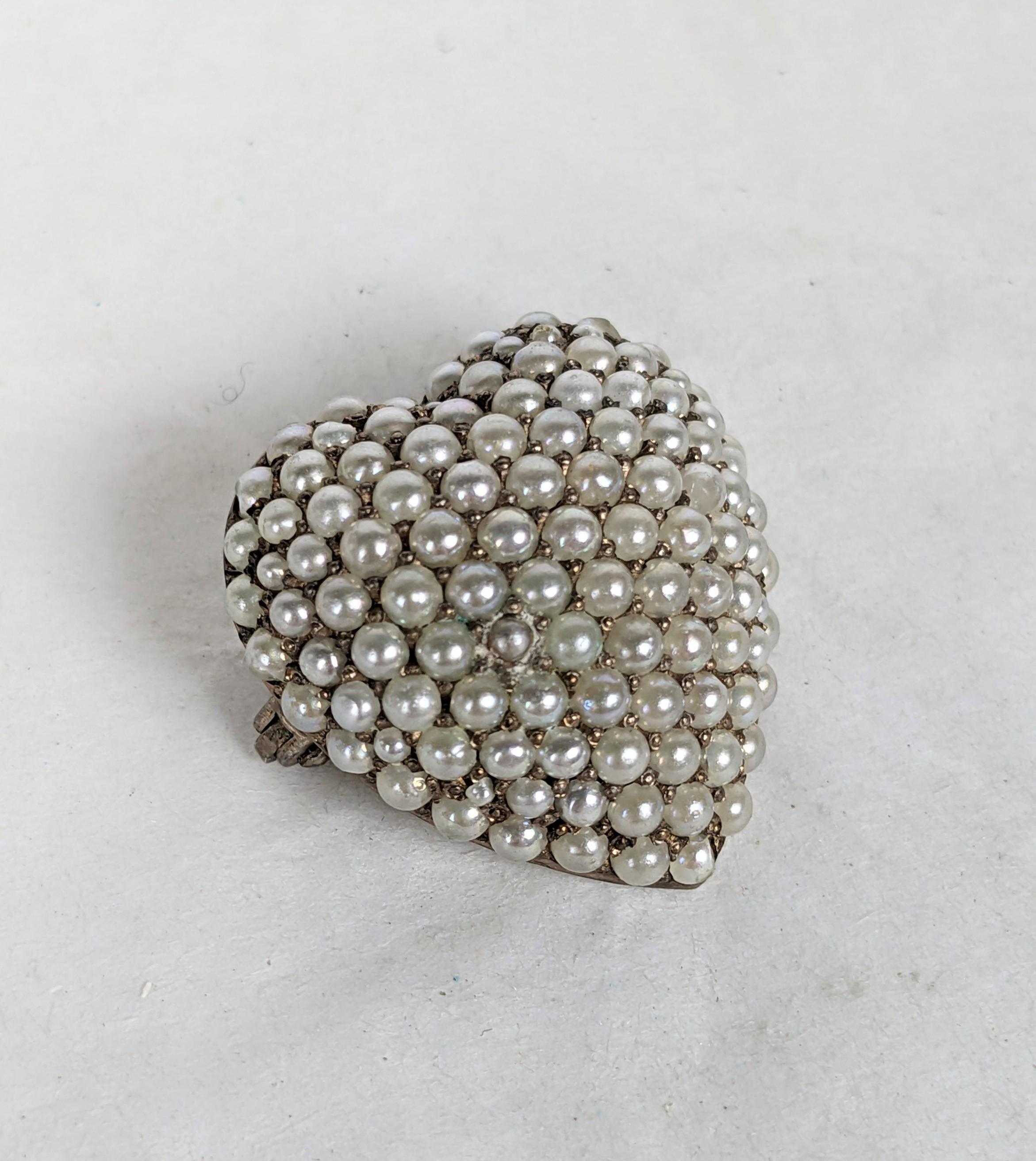 Victorian Puffy Seed Pearl Brooch-Pendant In Good Condition For Sale In New York, NY